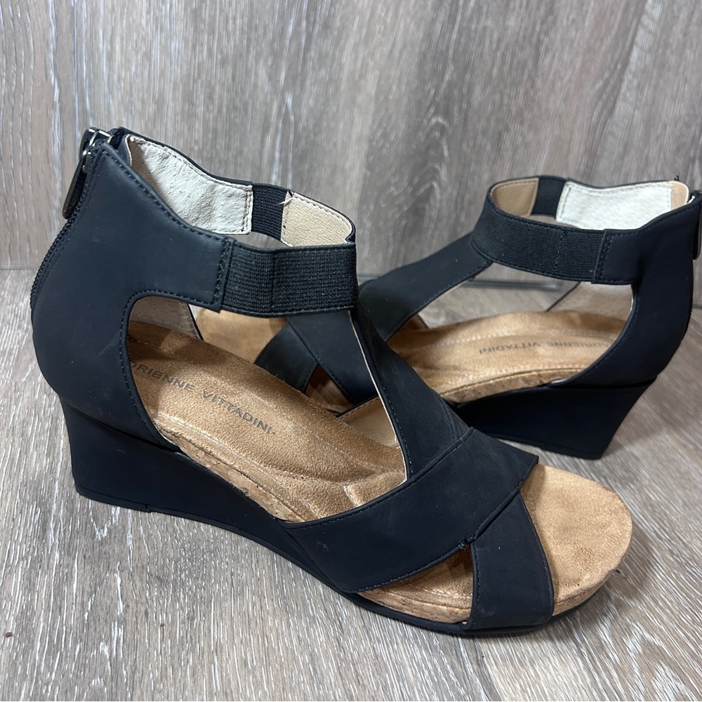 Adrienne Vittadini Black Wedge Sandals